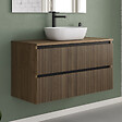 COSYNEO - Meuble de salle de bain 90cm avec plateau et vasque à poser arrondie - 2 tiroirs - sans miroir - noyer (bois foncé) - VENERIA - vignette