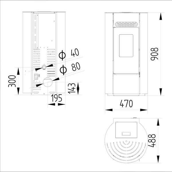 INTERSTOVES - Pack Poêle à granules LEANDRO 9 Etanche + Kit Conduit Vertical 80/125 - - large