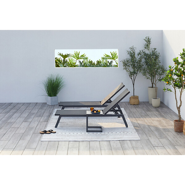 CONCEPT USINE - Lot de 2 transats et une table d'appoint noir PRATO - large