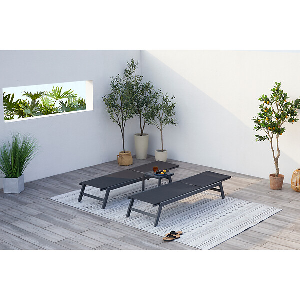 CONCEPT USINE - Lot de 2 transats et une table d'appoint noir PRATO - large