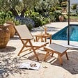OVIALA - Fauteuil relax en bois d'eucalyptus avec repose-pieds blanc - Sisco - vignette