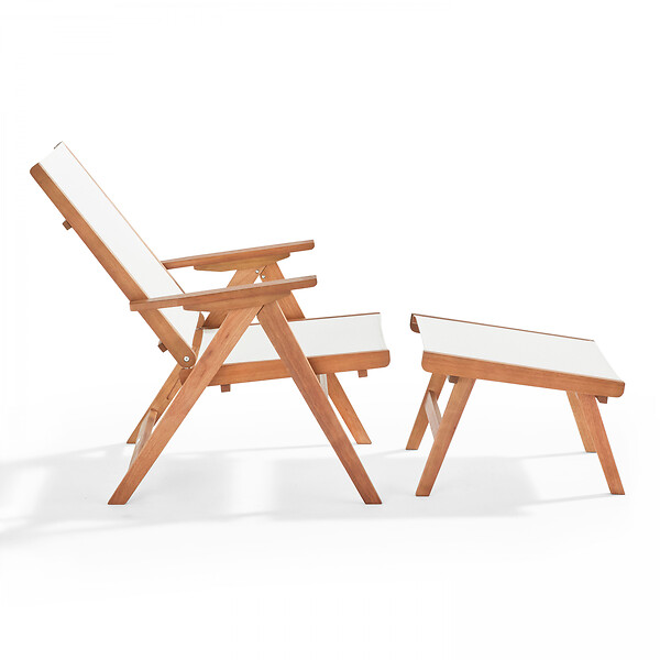 OVIALA - Fauteuil relax en bois d'eucalyptus avec repose-pieds blanc - Sisco - large