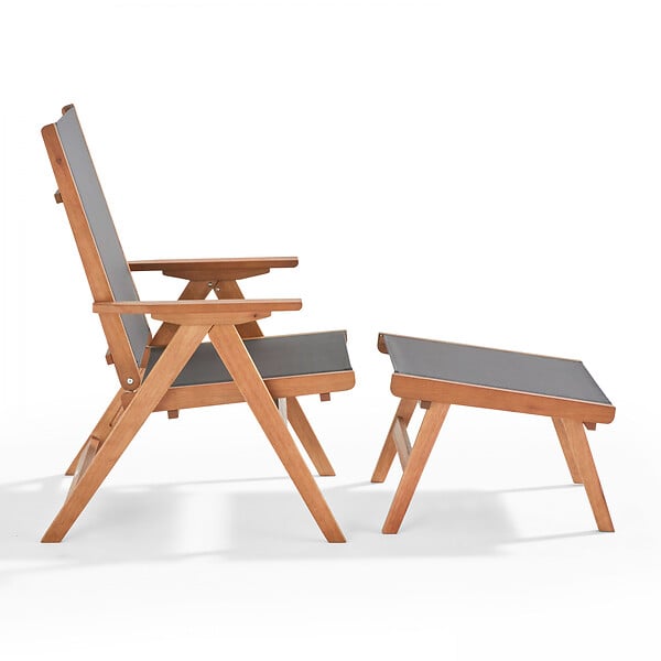 OVIALA - Fauteuil relax en bois d'eucalyptus avec repose-pieds gris - Sisco - large