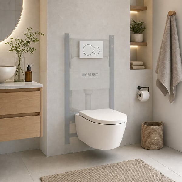 GEBERIT - Pack Bati-support Geberit 112cm + Cuvette Swiss Aqua Technologies sans bride + Plaque blanche (SATrimlessGeb3-RT) - large