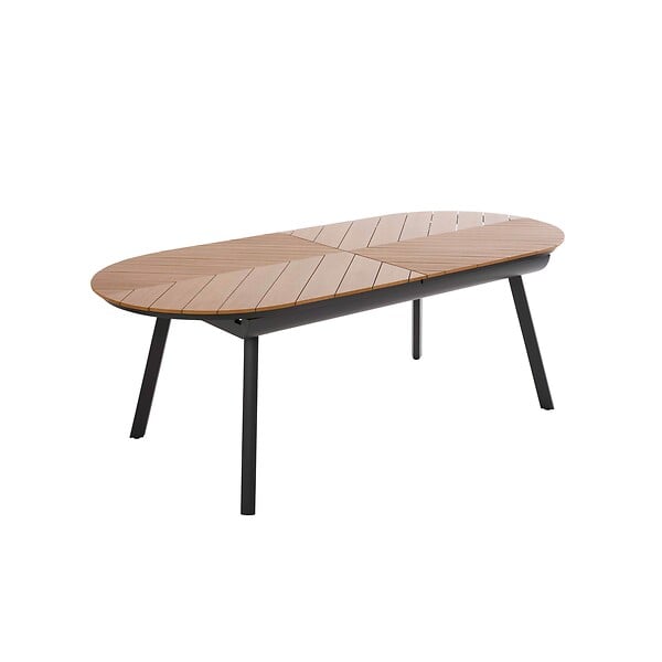 OVIALA - Table de jardin extensible 8 à 12 places effet bois en alu et polywood - Jakarta - large