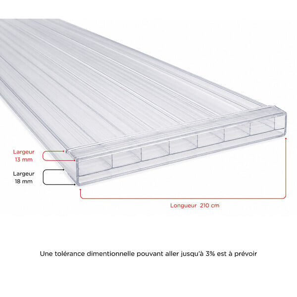 MCCOVER - Profil polycarbonate de bordure et obturation Transparent, ep.6 mm, L.210 cm - large