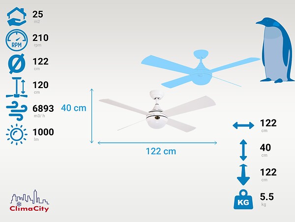 KLASSFAN - Ventilateur de plafond ø122 cm avec LED et Wifi Réversible Hypersilence - large