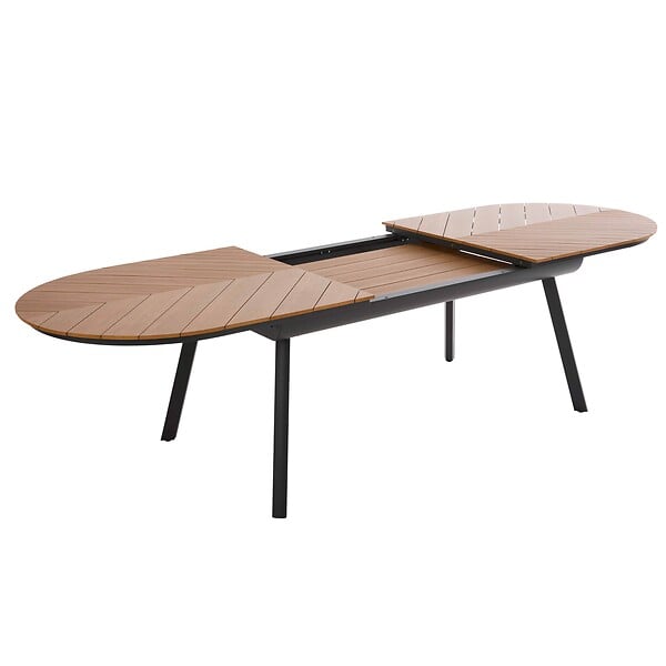 OVIALA - Table de jardin extensible 8 à 12 places effet bois en alu et polywood - Jakarta - large