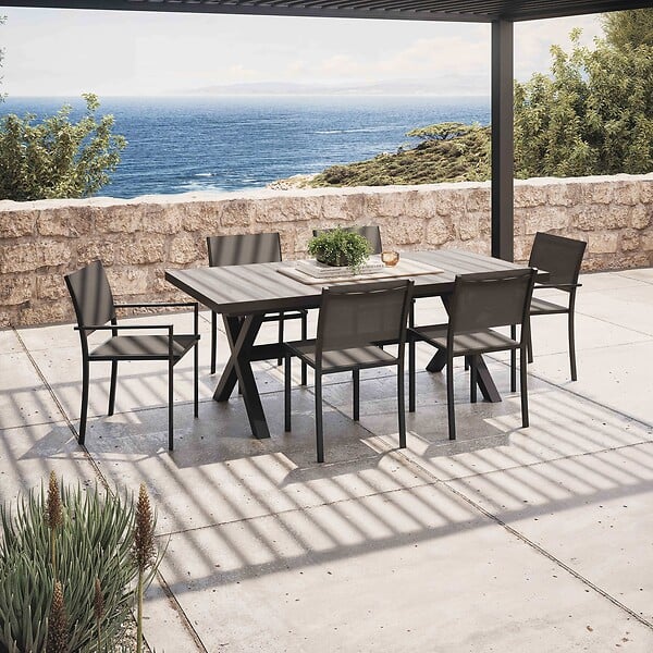 OVIALA - Table extensible en aluminium et céramique 10 chaises gris - Tivoli - large