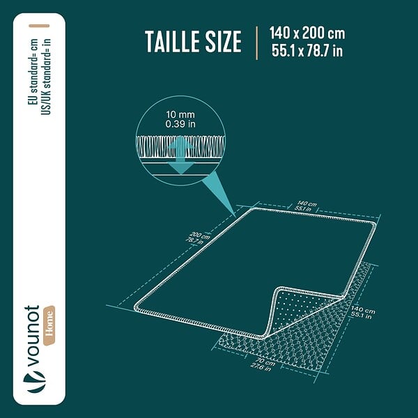 VOUNOT - Tapis de salon poils ras doux antiderapant 140x200cm uni gris - large