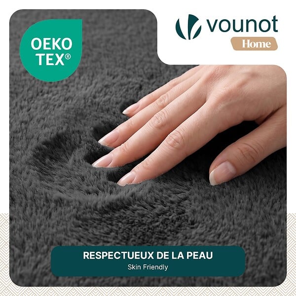 VOUNOT - Tapis de salon poils ras doux antiderapant 140x200cm uni anthracite - large