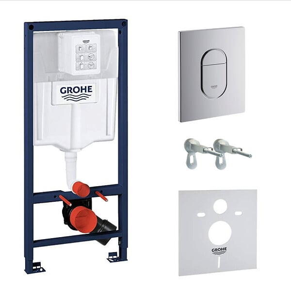GROHE - Pack WC Bâti Rapid SL + WC sans bride SAT Vortex + Abattant SoftClose + Plaque chrome + Set d'habillage (ARENADELANOTQSB) - large