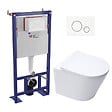 SWISS AQUA TECHNOLOGIES - Pack WC bâti-autoportant + WC SAT infinitio sans bride fixations invisibles + Abattant softclose + Plaque blanche/chrome - vignette