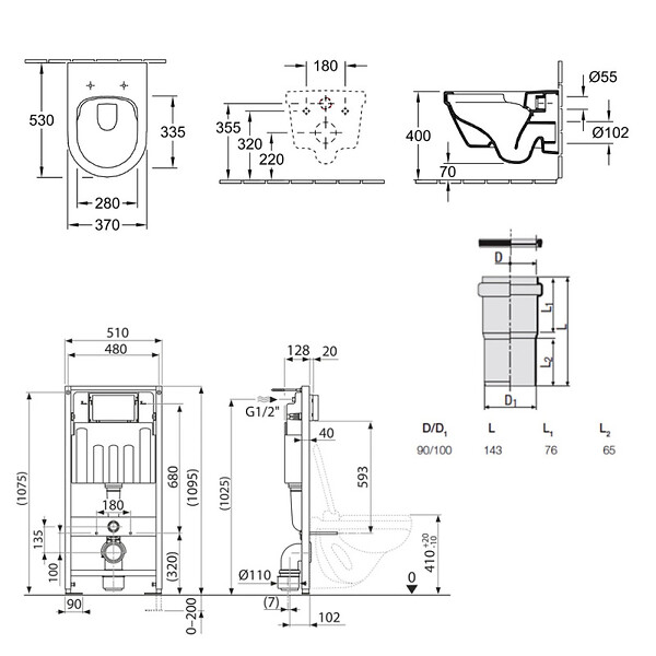VILLEROY & BOCH - Pack WC Bâti Villeroy & Boch + Cuvette Villeroy sans bride + Abattant Duroplast + Plaque blanche (ViConnectArchi3-2) - large