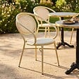 OVIALA - Chaise de terrasse style bistrot parisien aluminium et rotin beige - Villiers - vignette