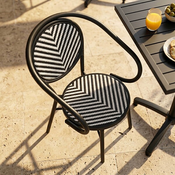 OVIALA - Chaise de terrasse style bistrot parisien en aluminium et rotin noir - Villiers - large