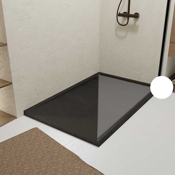 AURLANE - Receveur en acrylique Noir Effet Pierre 80x120x4 cm + Grilles Linéaires Chrome et Noire Mate - large