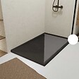 AURLANE - Receveur en acrylique Noir Effet Pierre 80x120x4 cm + Grilles Linéaires Chrome et Noire Mate - vignette