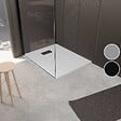 AURLANE - Receveur de douche Blanc Effet Pierre 90x120 cm et Grille décor Linéaire Noire Mate - vignette