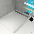 AURLANE - Receveur en acrylique Blanc Effet Pierre 80x80x4 cm - Grille Linéaire Chrome - MOON - vignette