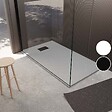 AURLANE - Receveur de douche Gris Effet Pierre 90x140 cm et Grille décor Linéaire Noire Mate - vignette