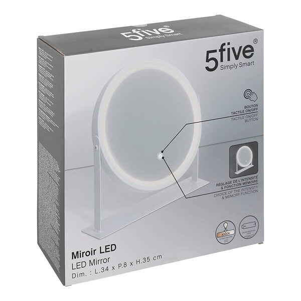 5 FIVE SIMPLY SMART - Miroir rond pivotant LED blanc - large