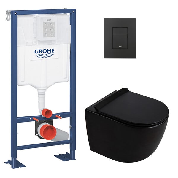 GROHE - Solido pack WC bâti-support autoportant + WC suspendu sans bride Ceramia PixL avec abattant SoftClose + plaque (GRCEPXBMT01-FR) - large
