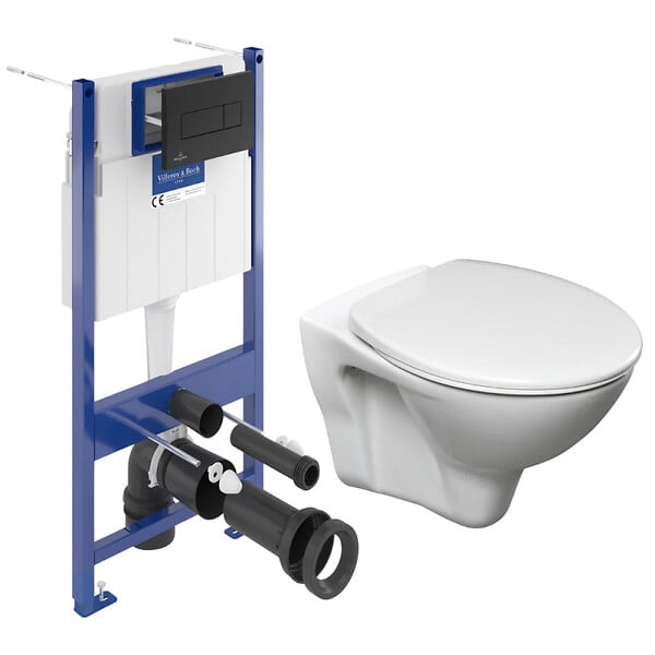 VILLEROY & BOCH - Pack WC Bâti-support sol mur Villeroy & Boch + WC suspendu Jika Neo + Abattant thermoplastique + Plaque noire (VCNSLPRO4) - large