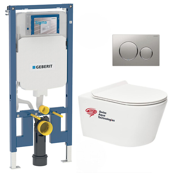 GEBERIT - Pack WC Bati-support Geberit UP720 extra-plat + WC Swiss Aqua Technologies sans bride + abattant slim - large