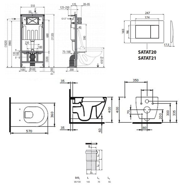 SWISS AQUA TECHNOLOGIES - Pack WC bâti-support autoportant + WC suspendu sans bride Livea avec abattant SoftClose + plaque (STBEWR01-FR) - large