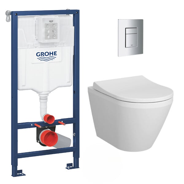 GROHE - Pack WC Bâti-support Rapid SL + Vitra Integra WC sans bride + abattant soft close + Plaque de commande WC Skate Cosmopolitan - large