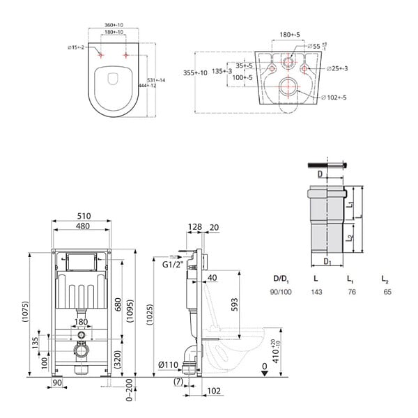 VILLEROY & BOCH - Pack WC Bâti-support Villeroy & Boch + WC sans bride SAT + Abattant ultra-fin softclose + Plaque blanche (ViConnectBrevis-2) - large
