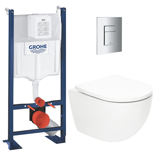 GROHE - Pack WC Bâti-support autoportant Rapid SL + WC SAT Vortex sans bride + Abattant SoftClose + Plaque chrome (PROTORNADO1) - large