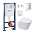 GROHE - Pack WC Bati support autoportant + Cuvette SAT sans bride + Abattant Soft close + Plaque chrome (Autoportant-Infinitio-2) - vignette
