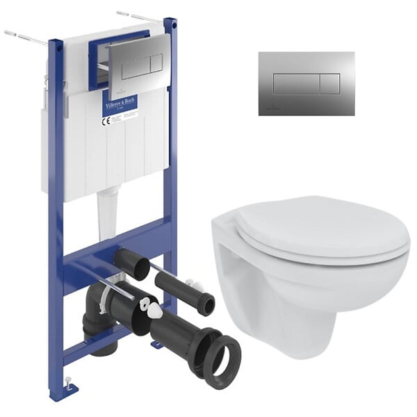 VILLEROY & BOCH - Villeroy & Boch Pack Bâti-support Villeroy & Boch + WC Porcher sans bride + Abattant + Plaque chrome (ViConnectPorcher-1) - large
