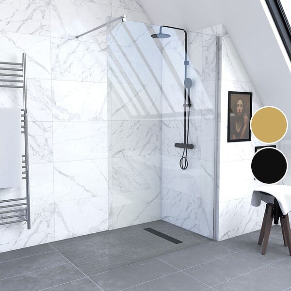 AURLANE - Paroi de Douche 120x200cm Verre Transparent - Barre de Fixation Extensible et Profil Chrome - large