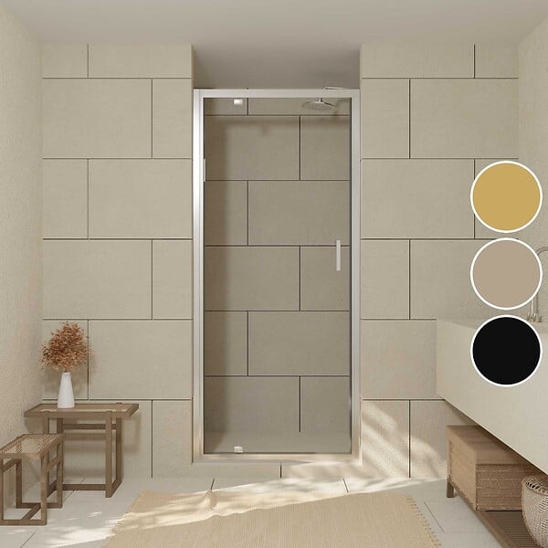 AURLANE - Porte de douche pivotante - 90x200 cm - Profilés Chrome - verre trempé 6 mm - CHROMED CRUSH - large
