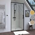 AURLANE - Porte de douche coulissante 100x200 cm - Verre transparent - Profilé Noir - CRUSH - vignette