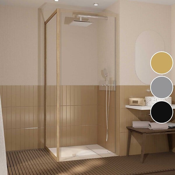 AURLANE - Paroi de retour 90x200cm - Profilés Aluminium effet Bois - Verre Trempé 6mm - WOOD CRUSH - large