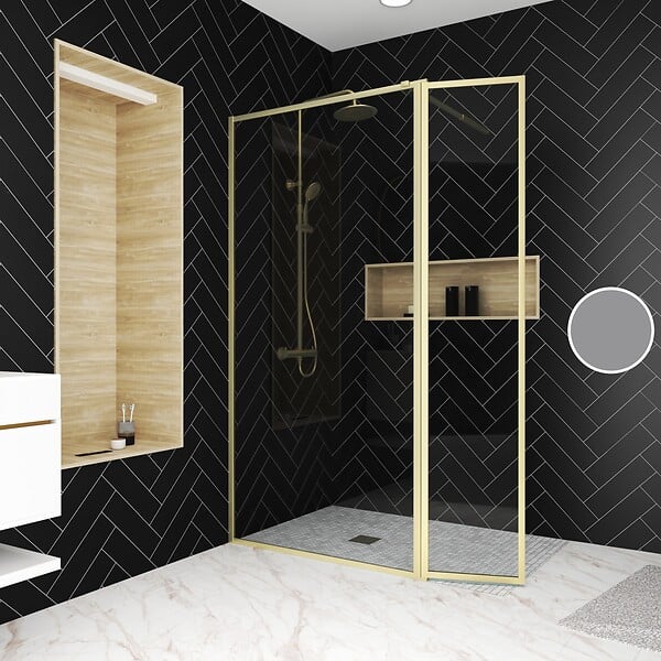 AURLANE - Paroi de Douche avec Volet Pivotant 100+40x200 cm - Finition Or Doré Brossé - GOLDY CONTOURING - large