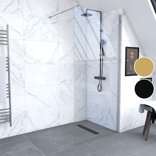 AURLANE - Paroi de Douche 90x200cm Verre Transparent - Barre de Fixation Extensible et Profil Chrome - large
