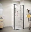 AURLANE - Porte de Douche Pivotante 90x180cm et Retour 80cm - Profil Noir - Verre 5mm - DARK ELEMENTARY - vignette