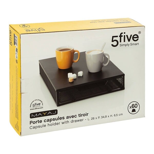 5 FIVE SIMPLY SMART - Porte-capsules x60 avec tiroir noir "Mayaj" - large