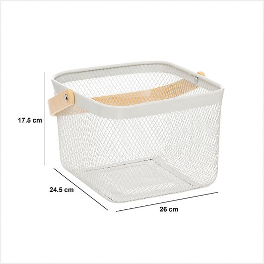 5 FIVE SIMPLY SMART - Corbeille carrée "Mayaj" en métal beige et blanc 26x24,5cm - large