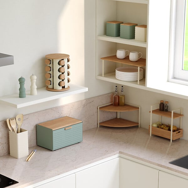 5 FIVE SIMPLY SMART - Étagère "Ordera" 2 niveaux avec bac de rangement en bambou - large