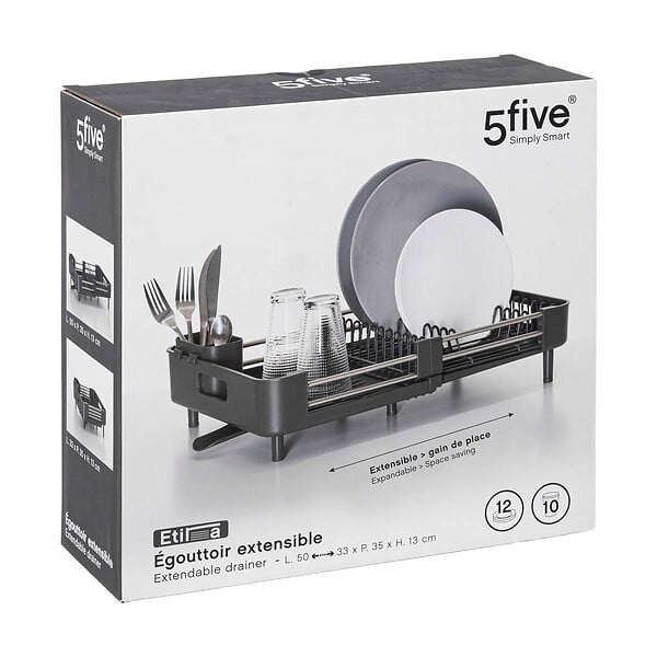 5 FIVE SIMPLY SMART - Égouttoir extensible 12 assiettes "Etira" gris - large