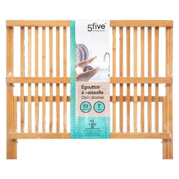 5 FIVE SIMPLY SMART - Égouttoir pliant 2 niveaux bambou - large