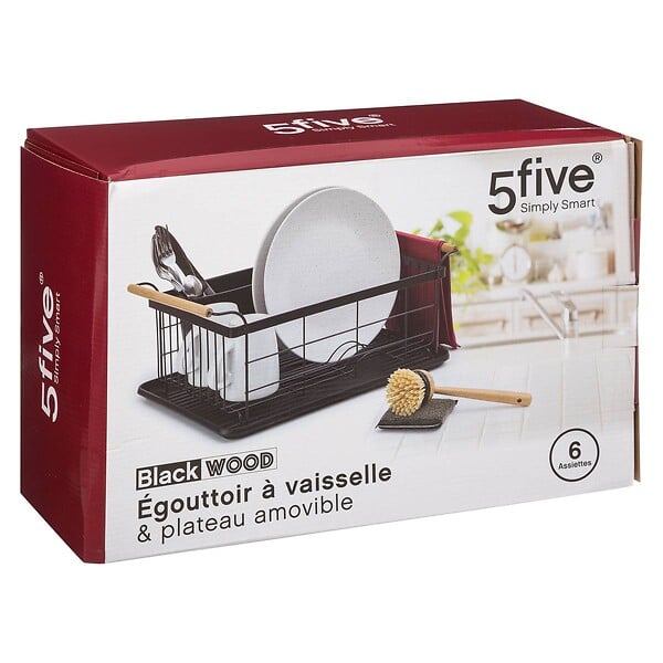 5 FIVE SIMPLY SMART - Égouttoir fer avec plateau "Blackwood" noir - large