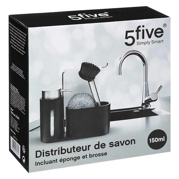 5 FIVE SIMPLY SMART - Organiseur évier avec distributeur 150ml noir - large