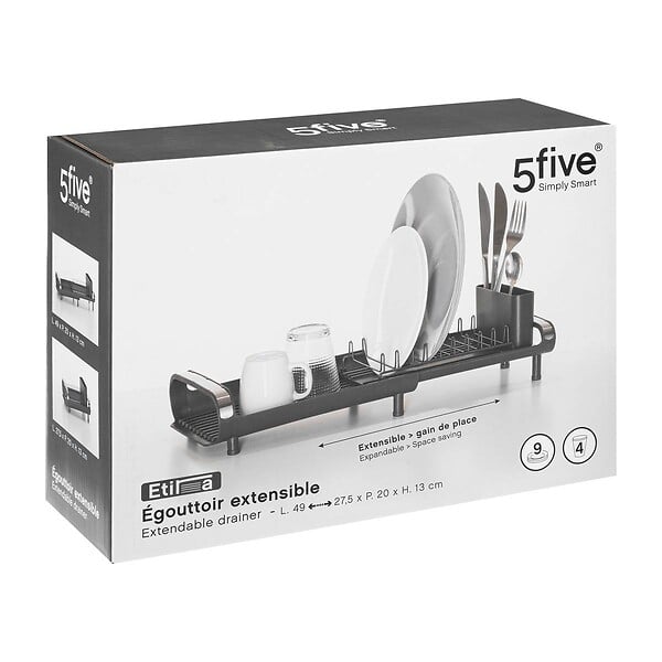 5 FIVE SIMPLY SMART - Égouttoir extensible 9 assiettes "Etira" gris - large